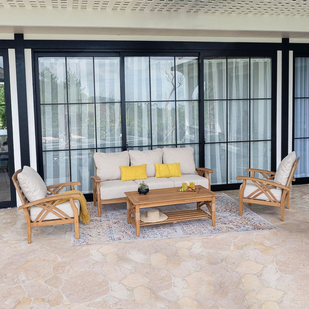 Carmel 4-Piece Teak Wood Outdoor Conversation Set with Tan Cushion price history on PriceWatchPro