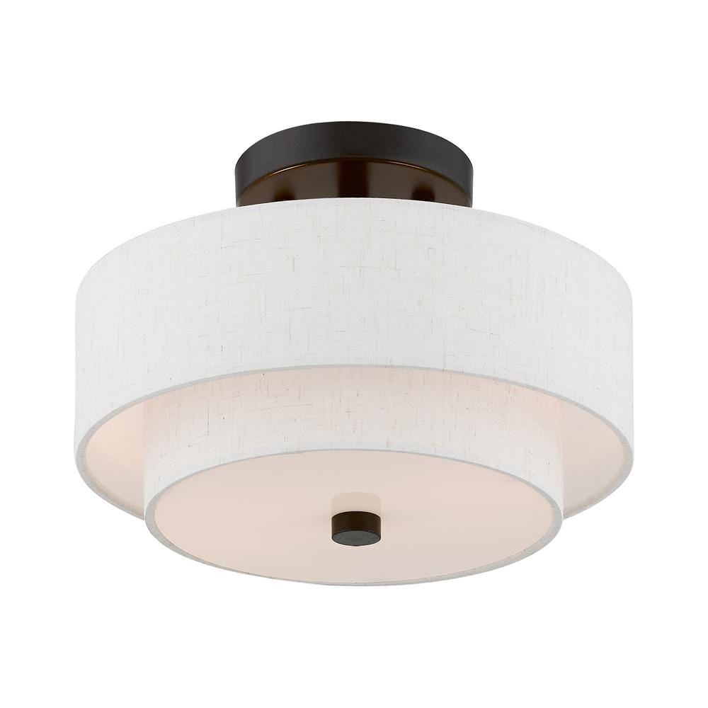 English Bronze Drum Ceiling Mount with Glass Diffuser