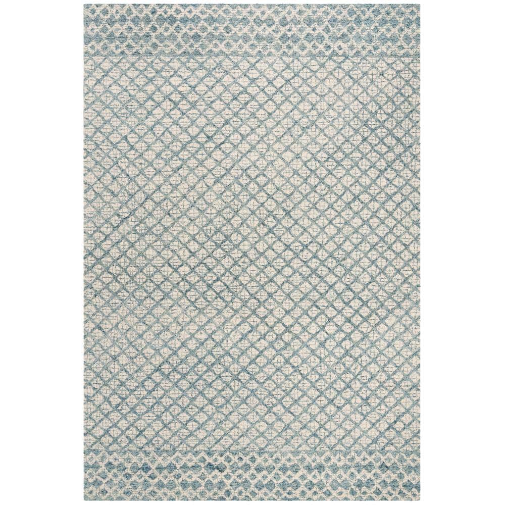 Blue and Ivory Tufted Wool 8' x 10' Area Rug