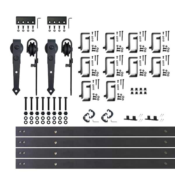 HOMACER 13 ft./156 in. Black Rustic Double Track Bypass U-Shape Sliding Barn Door Hardware Kit - Arrow Design Roller