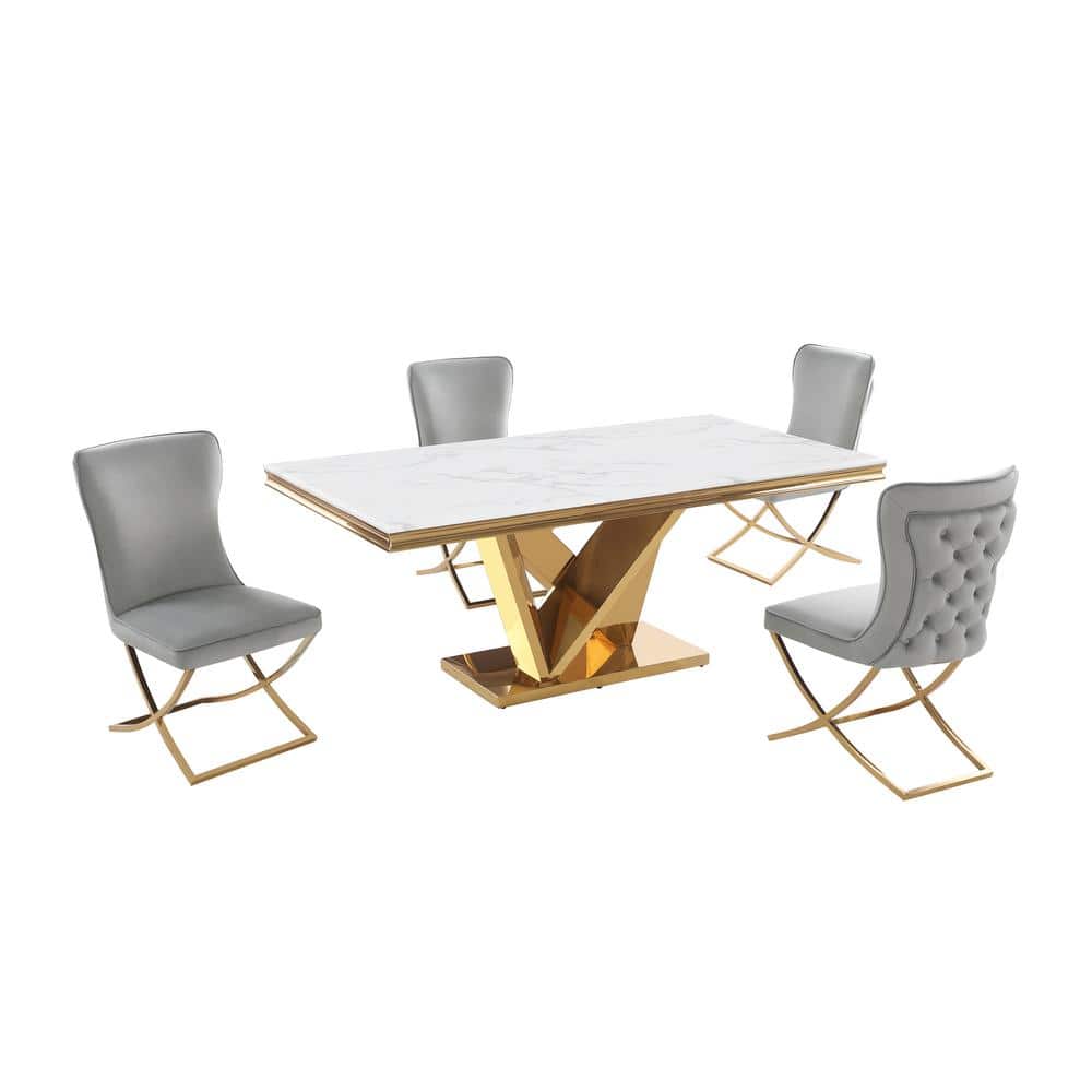 Best Master Furniture Titan Gray/Gold Faux Marble Dining Set (5piece