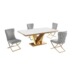 Titan Gray/Gold Faux Marble Dining Set (5-piece)
