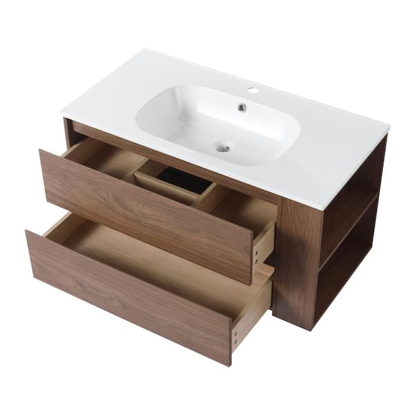 Zeus & Ruta Brown 29.5 W x 18.1 D x 35.1 H Bathroom Vanity with Single Sink  Storage Cabinet Solid Wood Frame WK-VAI-07 - The Home Depot