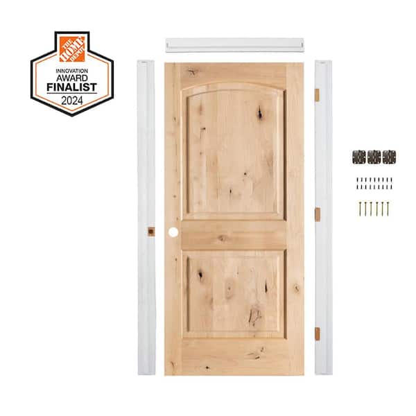 DIY RTA Kit 24 in. x 80 in. Arch Top Right-Hand Solid Core Knotty Alder Hardwood Single Ready To Assemble Interior Door