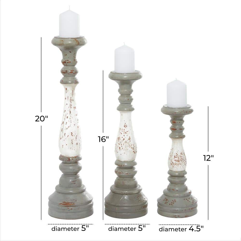 Gray and White Distressed Wood Pillar Candle Holders, Set of 3