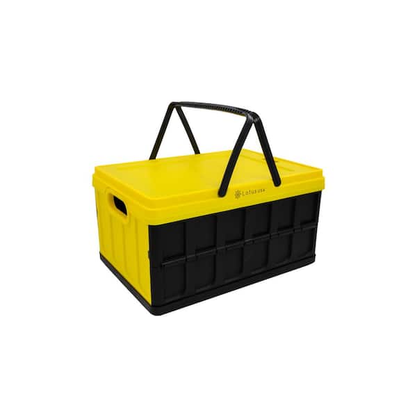 Lotus USA Foldable 33 Qt. Hardside Basket Storage Crate in Yellow/Black