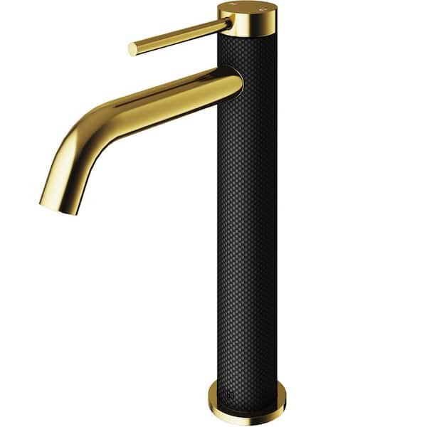 VIGO Lexington Single Handle Single-Hole Bathroom Vessel Faucet in Matte Gold and Carbon Fiber