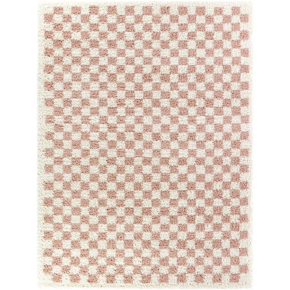 6'7"x9' Covey Checkered Kids' Area Rug Pink - Balta Rugs: Geometric Shag, Fade-Resistant, Pet Friendly, Bedroom Decor