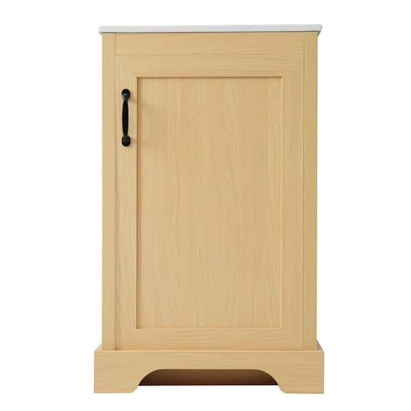 20 in. Single Sink Freestanding Natural Wood Bath Vanity with White Ceramic Top, Adjustable Shelves, Storage Rack