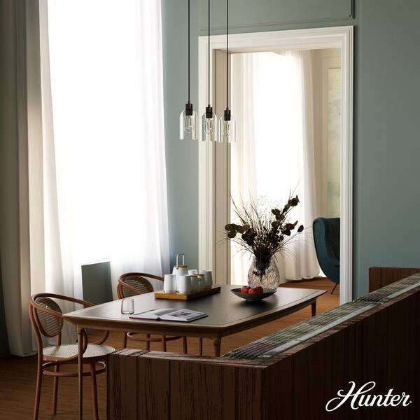 Hunter Lochemeade 4 Light Noble Bronze Linear Chandelier with Clear Seeded Glass Shades Kitchen Light