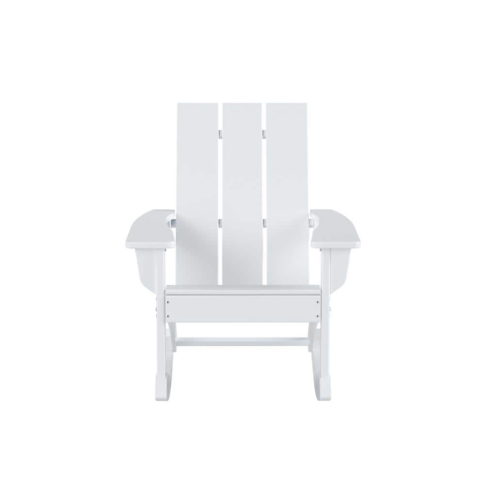 Shoreside White HDPE Modern Adirondack Outdoor Rocking Chair