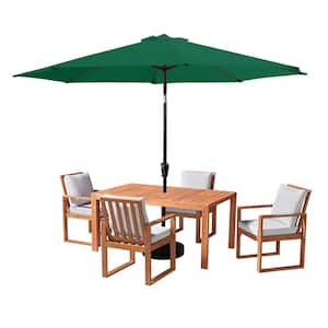 6 Piece Set, Weston Wood Outdoor Dining Table Set with 4 Cushioned Chairs, and 10-Foot Auto Tilt Umbrella Hunter Green
