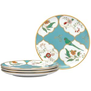 Lodi's Morning 8.25 in. (White and Blue) Porcelain Salad Plates, (Set of 4)