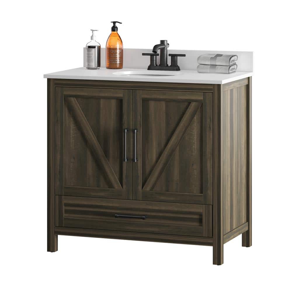Canyon Lake Pine 36" Single Bathroom Vanity with White Stone Top