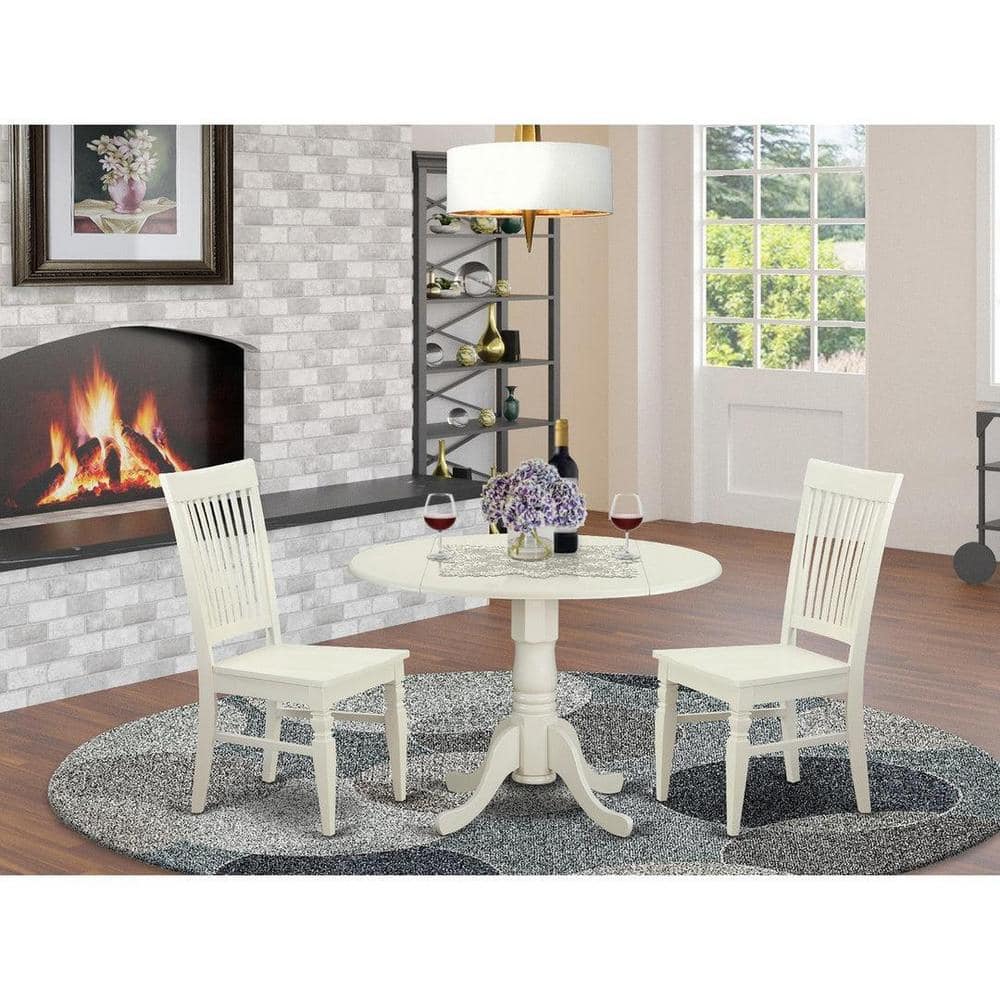 Linen White Solid Wood Round Dining Table Set with High Back Chairs