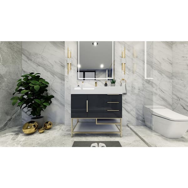 BV Better Vanity Bethany 36 in. W x 20 in. D x 36 in. H Single Sink Freestanding Bath Vanity in Gloss Gray with White Acrylic Top