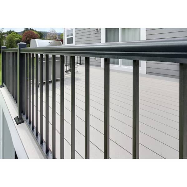 42 in. x 69.43 in. Black Powder Coated Aluminum Preassembled Deck Stair Railing