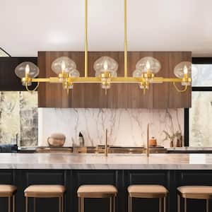 Upper 8-Light Gold Transitional Linear Chandelier Glass Bubble Kitchen Island Pendant with Clear Glass Shade
