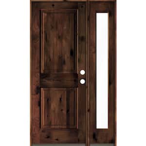 44 in. x 80 in. Alder Square Top Left-Hand/Inswing Clear Glass Red Mahogany Stain Wood Prehung Front Door with RFSL