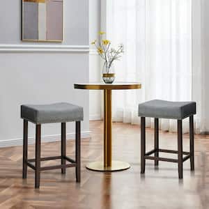 24 in. 2-Piece Gray Nailhead Saddle Bar Stools with Wood Legs