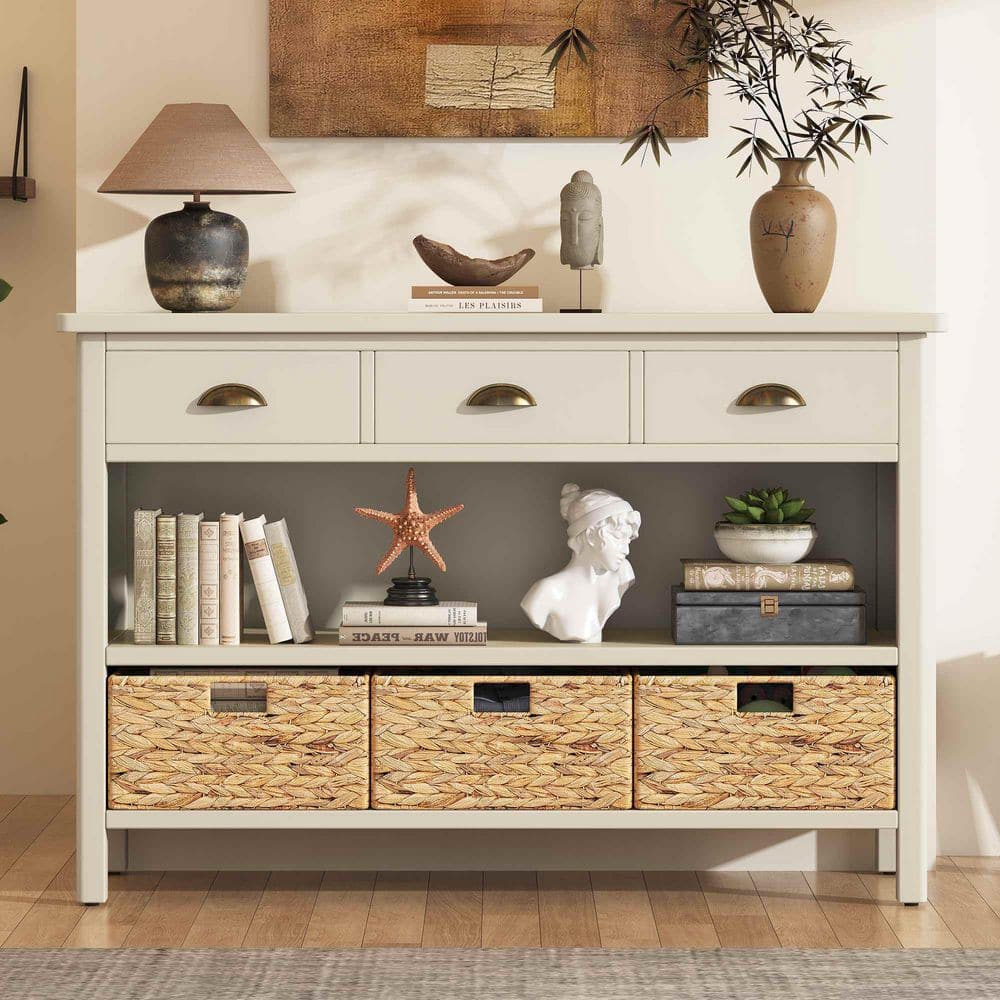 47 in. Antique White Rectangle Wood Console Table Entryway Table