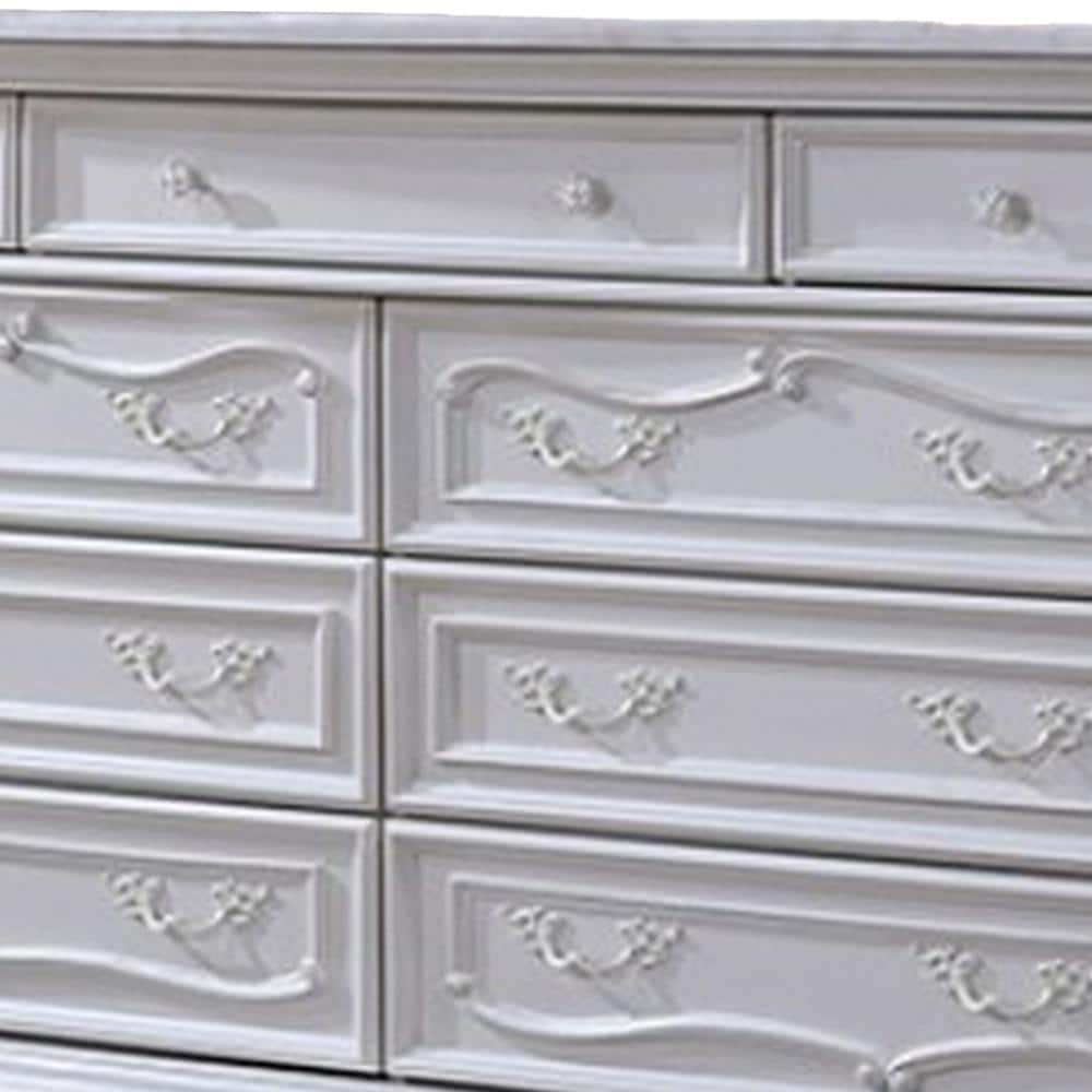 Venta White Solid Wood Wide Dresser Chest with Carved Details