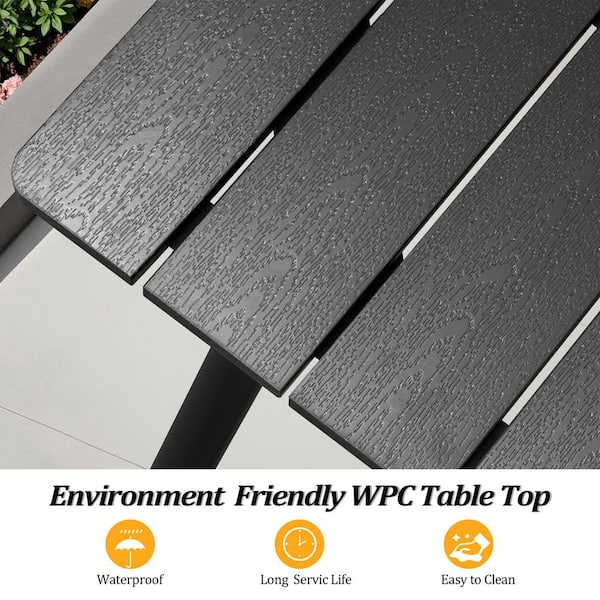 94.5 in. Aluminum Black Rectangular Outdoor Patio Dining Table with Umbrella Hole Seats 10-People