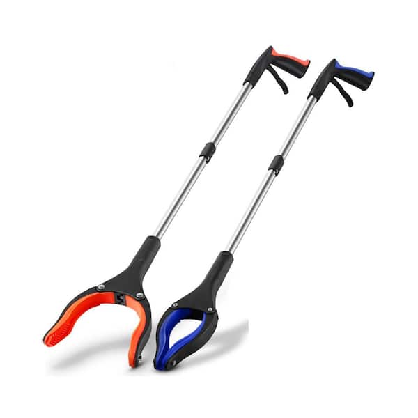 34 Inch Foldable Reacher Grabber Tool with 90 Degree Rotating Anti-Slip Jaw Magnet 4 Inch Wide Claw 2-Pack