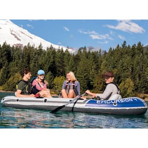 Excursion 4 Inflatable Rafting Fishing 4-Person Boat Set with Oars and Pump