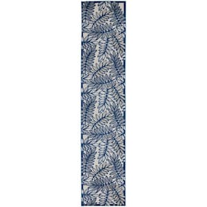 Charlie 2 X 12 ft. Ivory and Navy Floral Indoor/Outdoor Area Rug