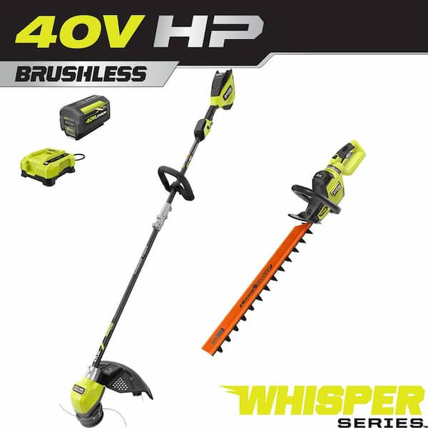 RYOBI 40V HP Brushless Whisper Series Carbon Fiber Shaft String Trimmer 26 in. Hedge Trimmer w 6.0 Ah Battery and Charger RY402110 HDG The Home Depot