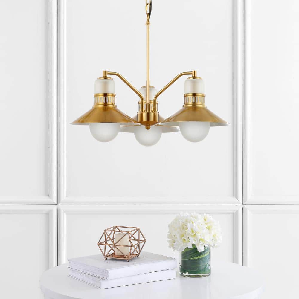 Colin 22" Brass Gold Adjustable Retro LED Chandelier with Crystal Accents