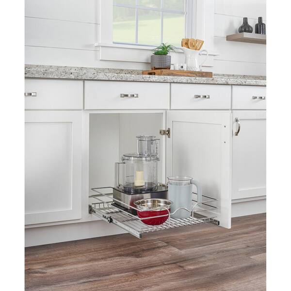 Rev-A-Shelf Sidelines 5WBR-18CR-1 18 Inch Chrome Single Wire Pullout 4 Wine Bottle Rack Organizer for 14 Inch Deep Kitchen Pantry or Bar Cabinet Closet 
