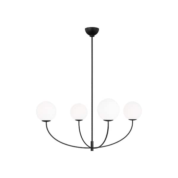 Galassia Extra Large 4-Light Midnight Black Dimmable Chandelier Ceiling Light with Milk Glass Shades