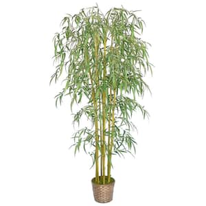 6 ft. Artificial Tall Realistic Silk Bamboo Tree with Wicker Basket Planter