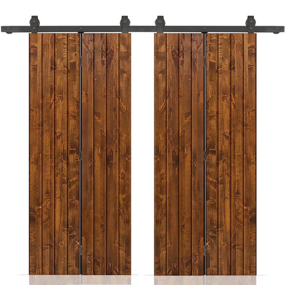 72 in. x 80 in. Walnut Stained Hollow Core Pine Wood Double Bi-Fold Door with Sliding Hardware Kit price history on PriceWatchPro