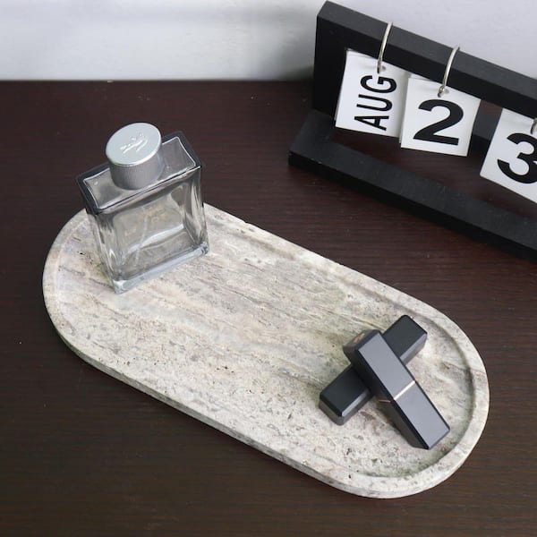 Gray Series White Oval Marble 11.81 Decorative Tray 1 LX0506 - The