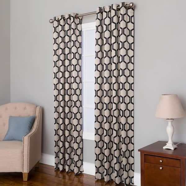 Natco Aslyn 50 in. W x 84 in. L Polyester Room Darkening Window Panel in Cream and Black
