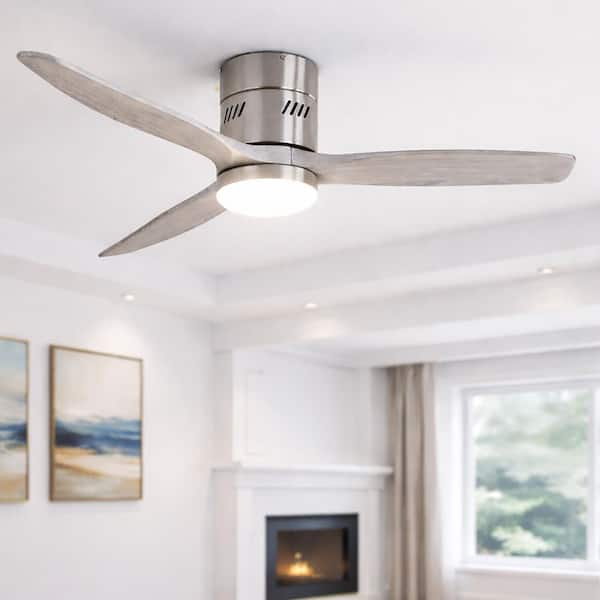 52 in. Integrated LED Indoor Flush Mount Brushed Nickel Standard Ceiling Fan with Dimmable Light and Remote
