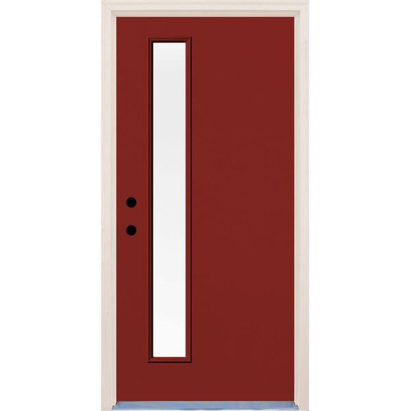 Builders Choice 36 in. x 80 in. Right-Hand Cordovan 1 Lite Clear Glass Painted Fiberglass Prehung Front Door with Brickmould