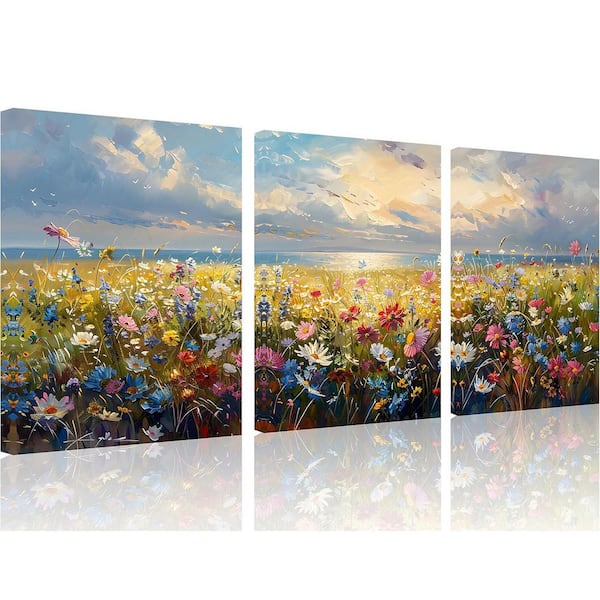 Unbranded 3-Piece 12 x 16 in. Framed Rustic Wildflower Field Wall Art Set