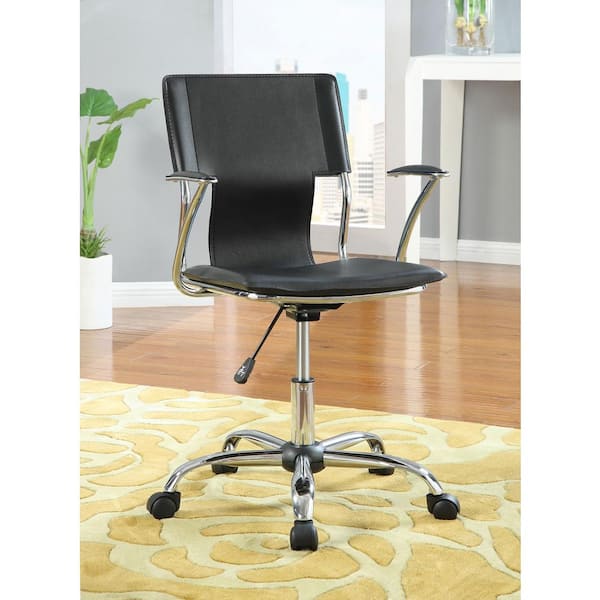 Coaster Himari Faux Leather Adjustable Height Office Chair in Black and Chrome with Arms