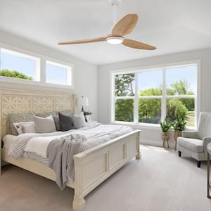48 in. Integrated LED White Wood Ceiling Fan with Light and Remote Control with Color Changing Technology