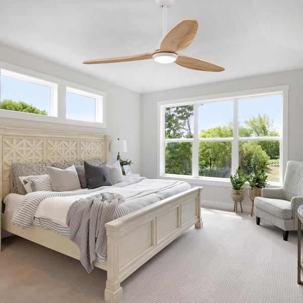 48 in. Integrated LED White Wood Ceiling Fan with Light and Remote Control with Color Changing Technology