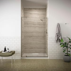 Revel 48 in. x 70 in. Frameless Pivot Shower Door in Anodized Brushed Nickel with Handle