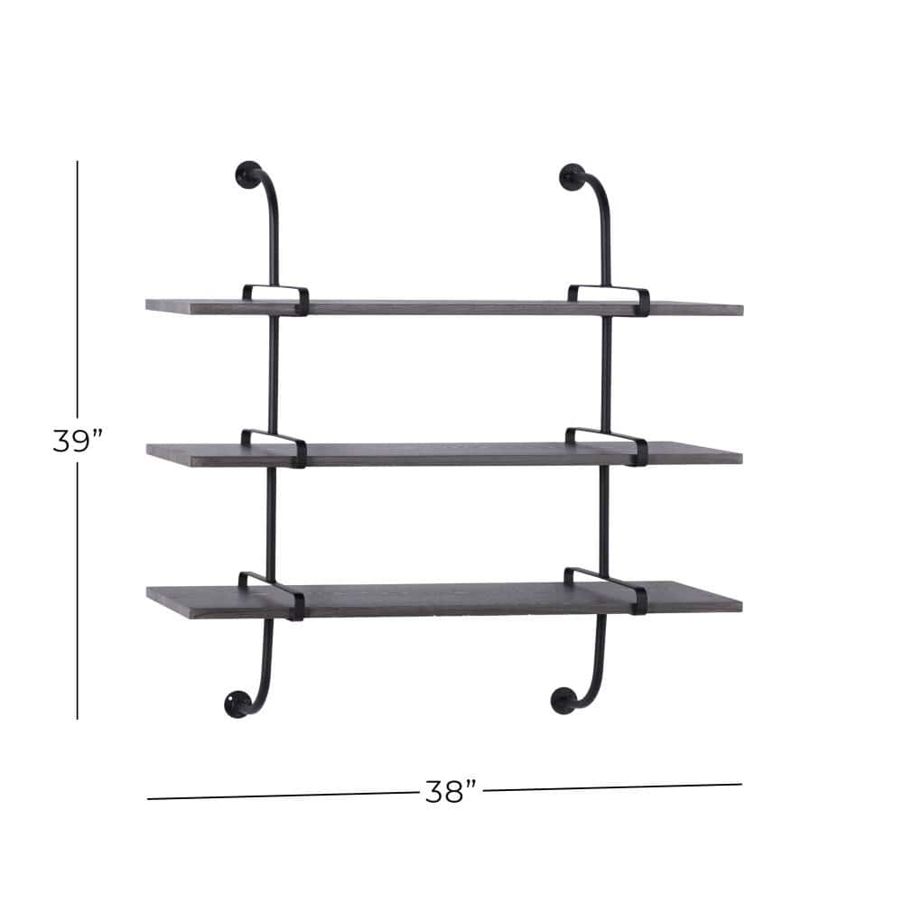 Sleek Gray 38" Industrial Wood Floating Wall Shelf