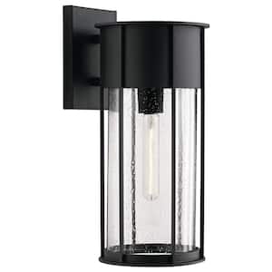 Camillo 18 in. 1-Light Textured Black Outdoor Hardwired Wall Lantern Sconce with No Bulbs Included (1-Pack)