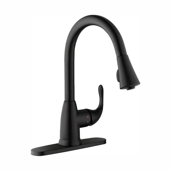 Glacier Bay Market Single-Handle Pull-Down Kitchen Faucet with TurboSpray and FastMount in Matte Black