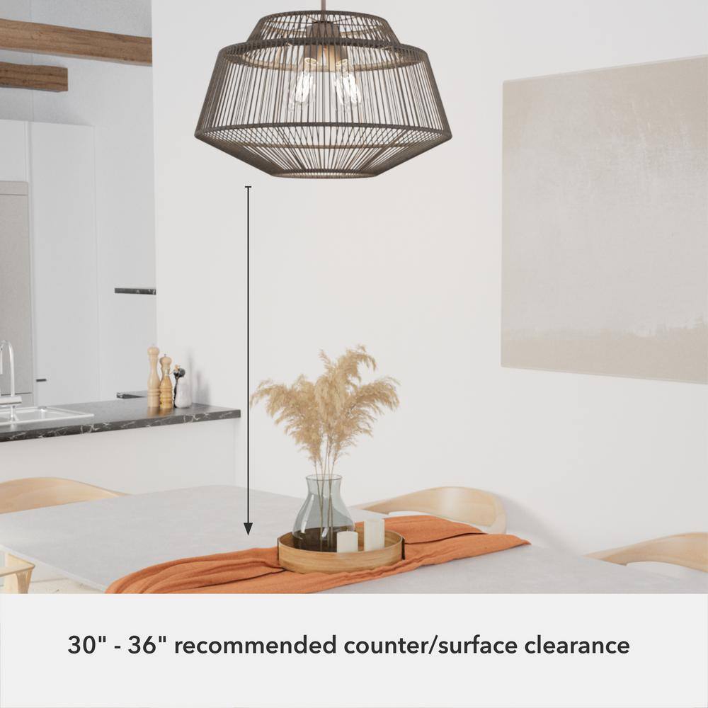 Sable Rattan Geometric Pendant Light with Aluminum Frame