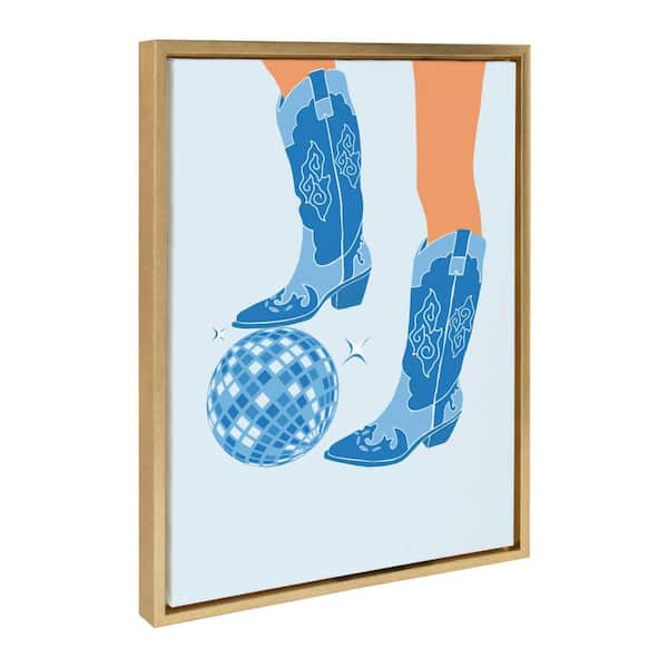 Kate and Laurel Sylvie Disco Cowgirl Blue Framed Canvas by Honey Island Studio (Set of 1) Culture Art Print 18.00 in. x 24.00 in.